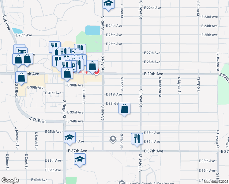 map of restaurants, bars, coffee shops, grocery stores, and more near 3309 East 31st Avenue in Spokane