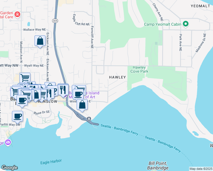 map of restaurants, bars, coffee shops, grocery stores, and more near 261 Eagle Place Northeast in Bainbridge Island