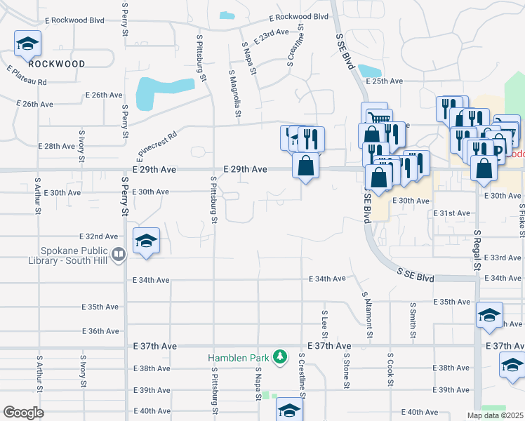 map of restaurants, bars, coffee shops, grocery stores, and more near 2008 East 30th Avenue in Spokane