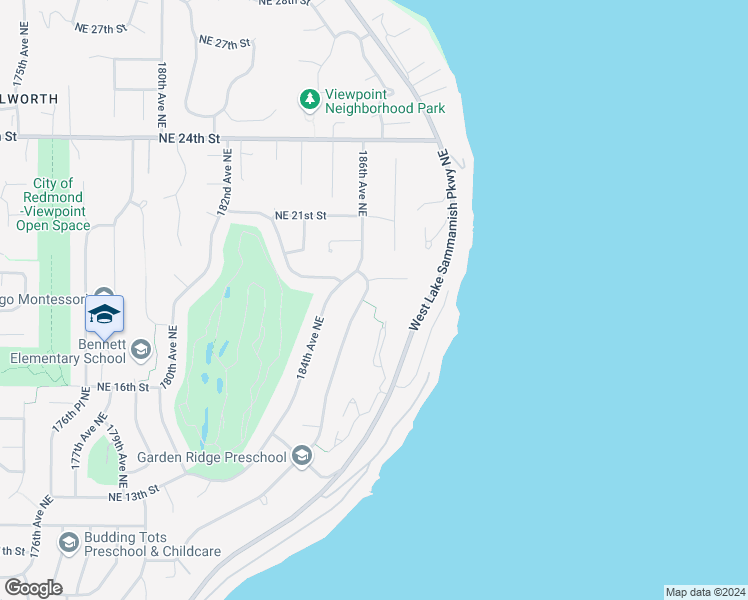 map of restaurants, bars, coffee shops, grocery stores, and more near 1828 185th Court Northeast in Bellevue
