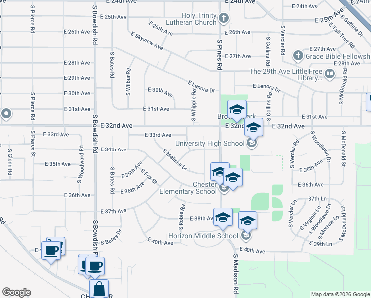 map of restaurants, bars, coffee shops, grocery stores, and more near 12021 East 34th Avenue in Spokane Valley
