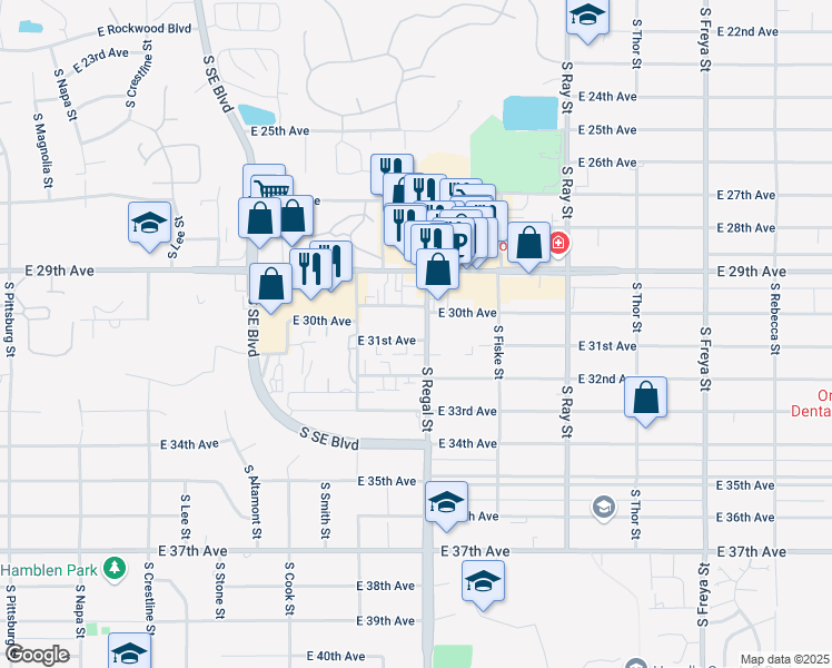 map of restaurants, bars, coffee shops, grocery stores, and more near 3024 South Regal Street in Spokane