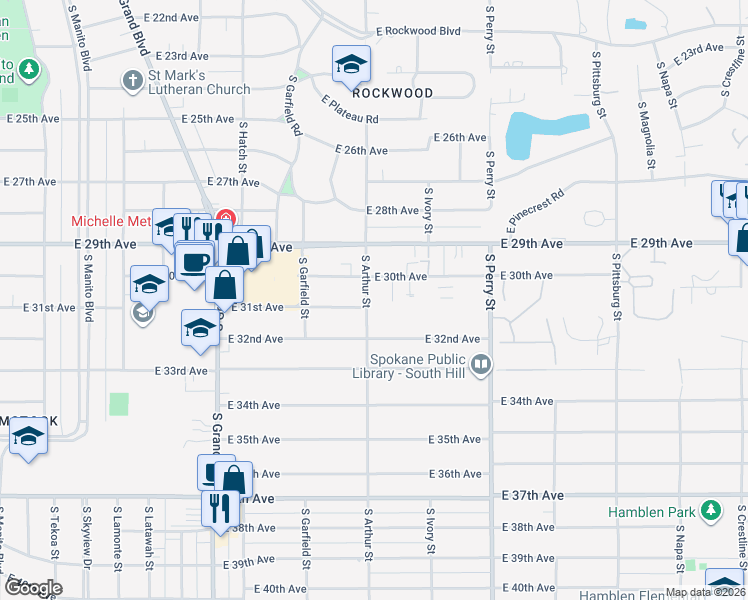 map of restaurants, bars, coffee shops, grocery stores, and more near 3017 South Arthur Street in Spokane