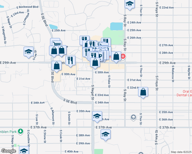 map of restaurants, bars, coffee shops, grocery stores, and more near 3021 South Regal Street in Spokane