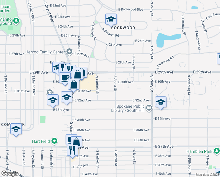 map of restaurants, bars, coffee shops, grocery stores, and more near 943 East 31st Avenue in Spokane