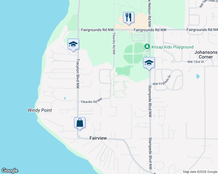 map of restaurants, bars, coffee shops, grocery stores, and more near 6995 Tibardis Road Northwest in Bremerton