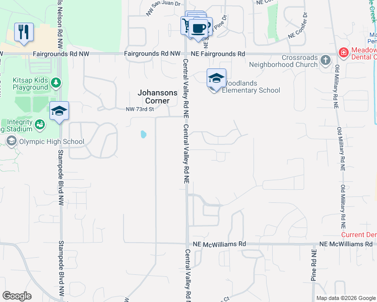 map of restaurants, bars, coffee shops, grocery stores, and more near 5140 May Street Northwest in Bremerton