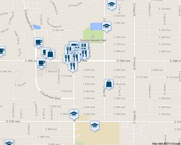 map of restaurants, bars, coffee shops, grocery stores, and more near 3024 East 30th Avenue in Spokane
