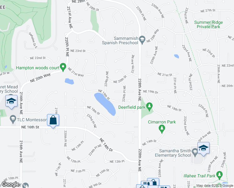 map of restaurants, bars, coffee shops, grocery stores, and more near 22519 Northeast 19th Place in Sammamish