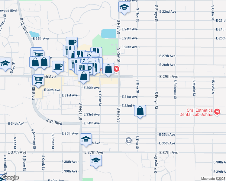 map of restaurants, bars, coffee shops, grocery stores, and more near 3131 East 31st Avenue in Spokane