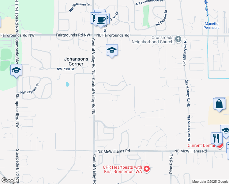 map of restaurants, bars, coffee shops, grocery stores, and more near 364 Northeast Miramar Circle in Bremerton