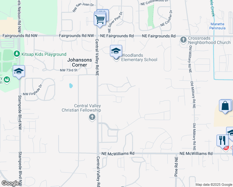 map of restaurants, bars, coffee shops, grocery stores, and more near 382 Northeast Miramar Circle in Bremerton