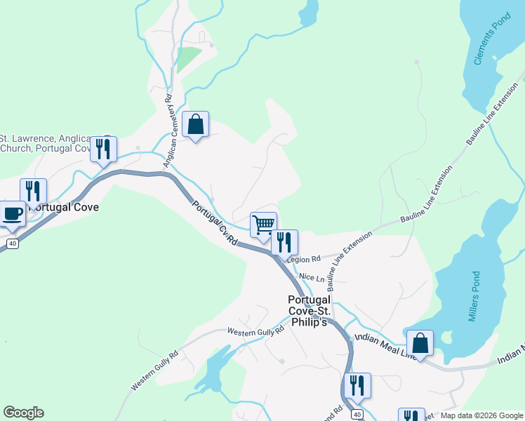 map of restaurants, bars, coffee shops, grocery stores, and more near 12 Brookside Place in Portugal Cove-St. Philip's