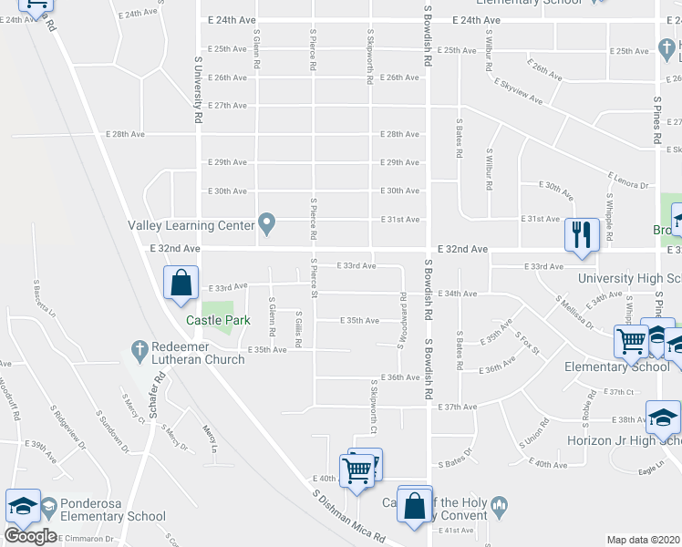 map of restaurants, bars, coffee shops, grocery stores, and more near 11124 East 33rd Avenue in Spokane Valley