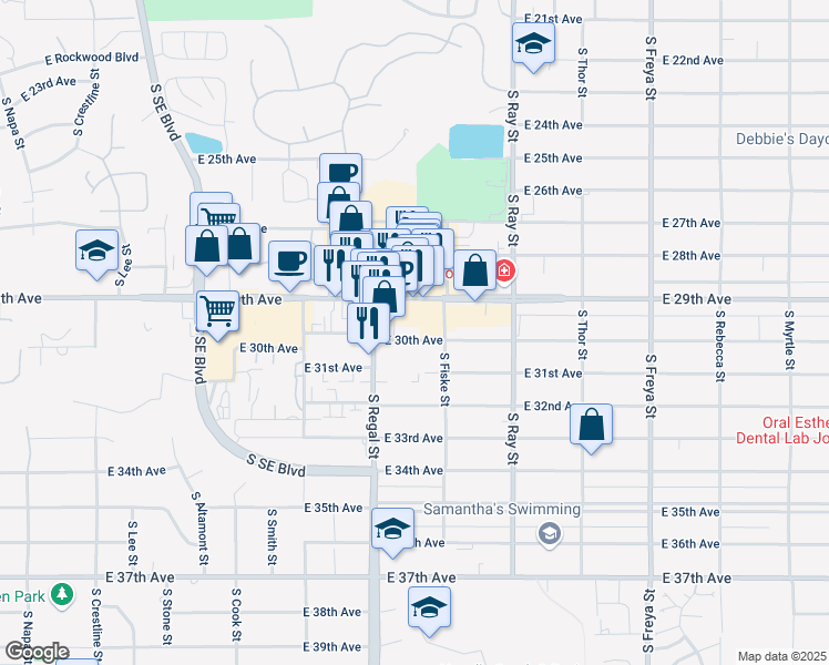 map of restaurants, bars, coffee shops, grocery stores, and more near 2926 East 29th Avenue in Spokane