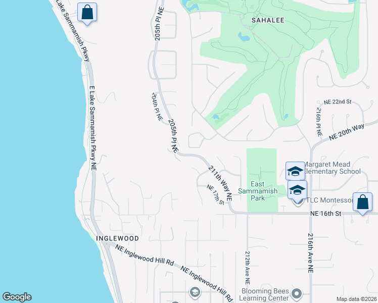 map of restaurants, bars, coffee shops, grocery stores, and more near 2016 210th Circle Northeast in Sammamish