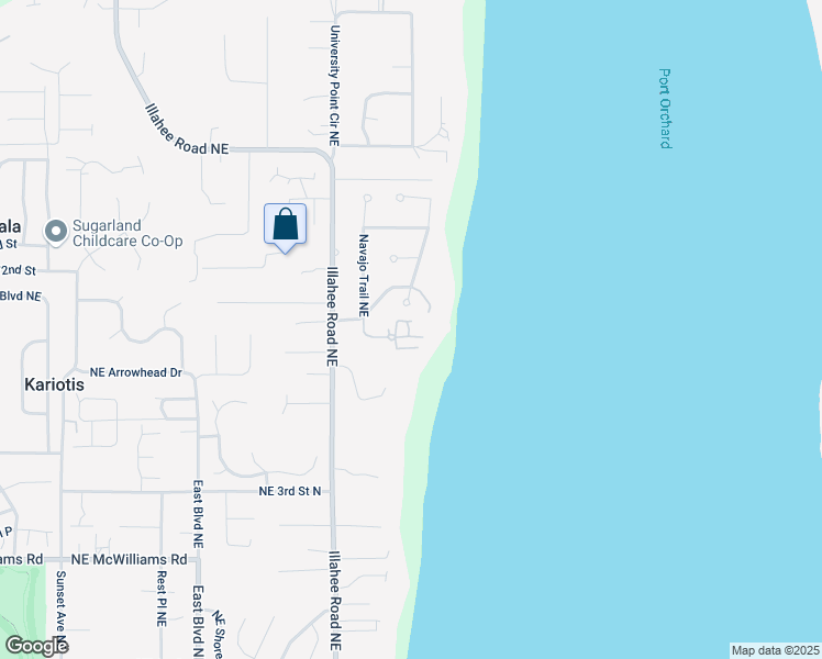 map of restaurants, bars, coffee shops, grocery stores, and more near 6961 Northeast Navajo Trail in Bremerton
