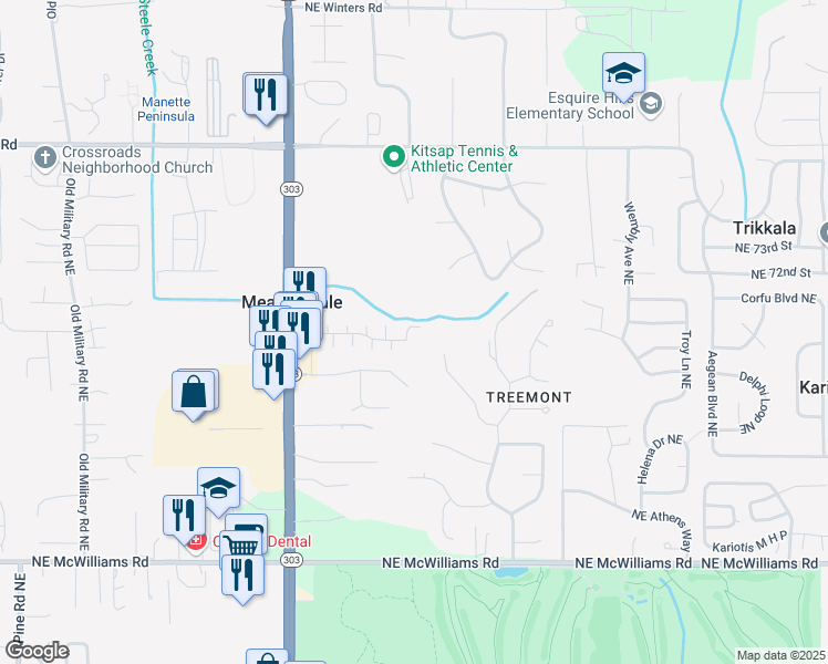 map of restaurants, bars, coffee shops, grocery stores, and more near 1985 Northeast Trussel Court in Bremerton