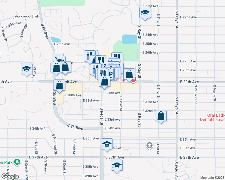 map of restaurants, bars, coffee shops, grocery stores, and more near 2926 East 29th Avenue in Spokane