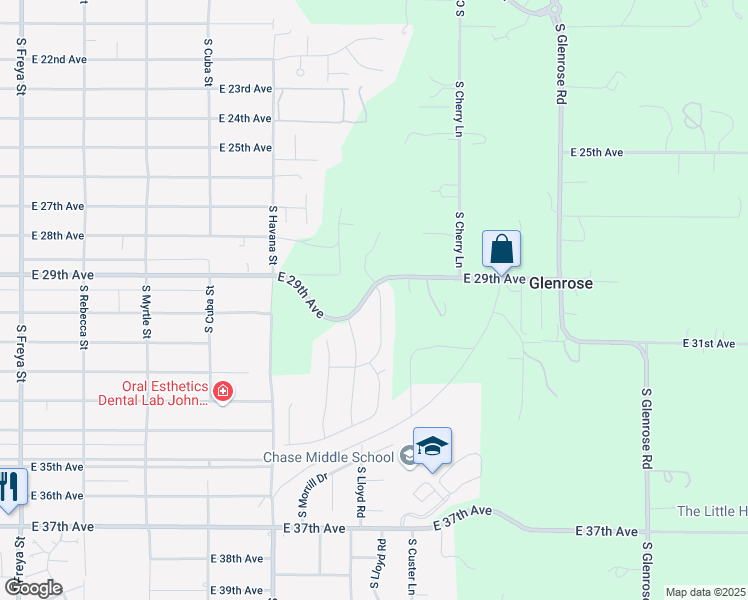 map of restaurants, bars, coffee shops, grocery stores, and more near 2900 South Custer Street in Spokane