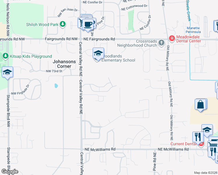 map of restaurants, bars, coffee shops, grocery stores, and more near 7135 Brunswick Place Northeast in Bremerton