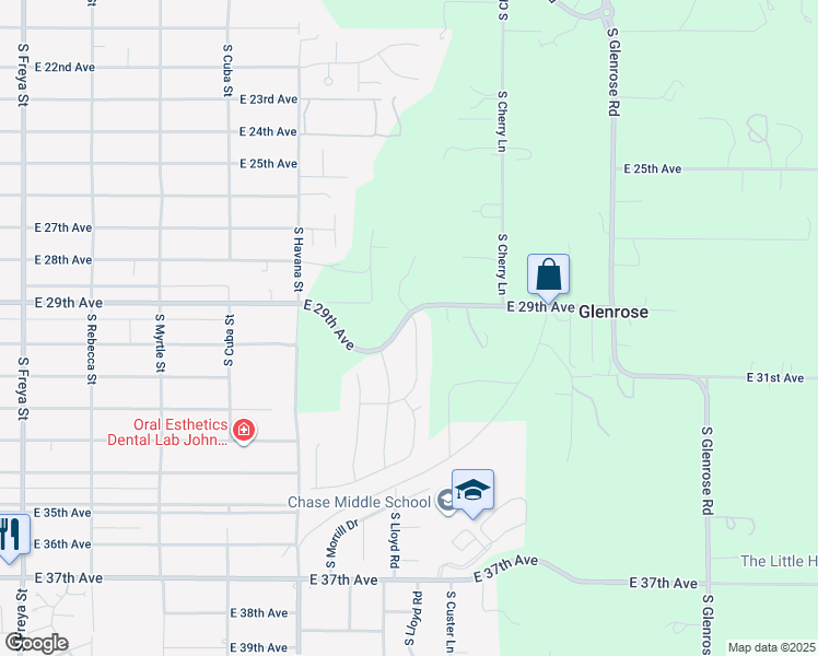 map of restaurants, bars, coffee shops, grocery stores, and more near 2900 South Custer Street in Spokane