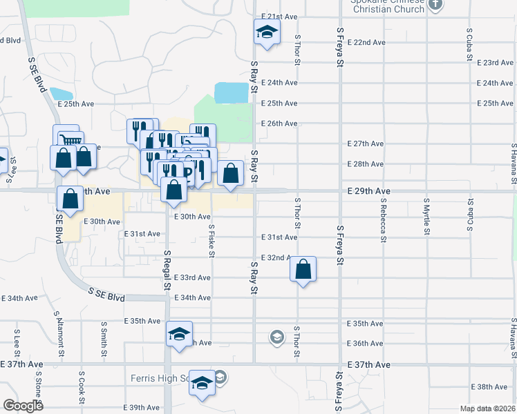 map of restaurants, bars, coffee shops, grocery stores, and more near in Spokane