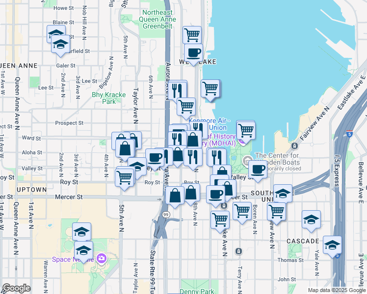 map of restaurants, bars, coffee shops, grocery stores, and more near 922 8th Avenue North in Seattle