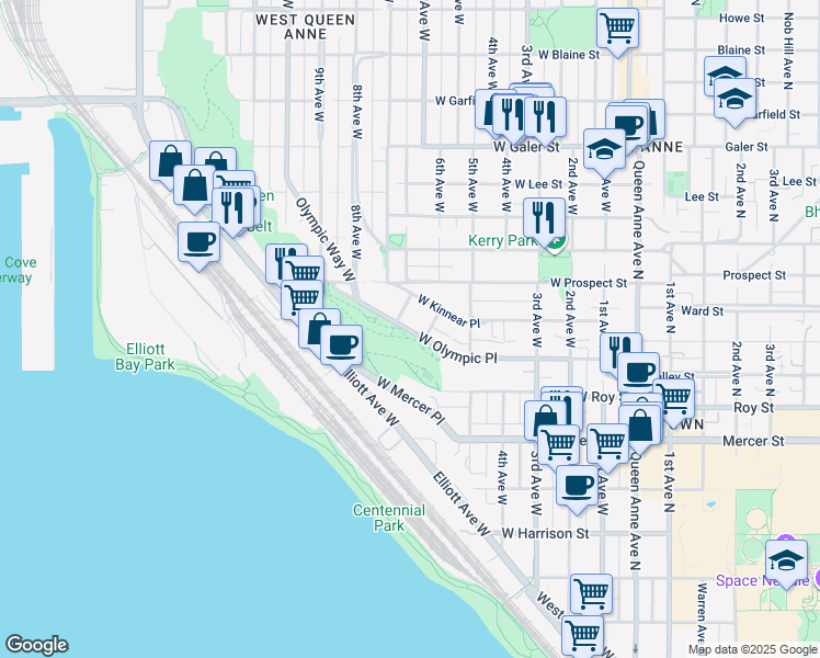 map of restaurants, bars, coffee shops, grocery stores, and more near 914 7th Avenue West in Seattle