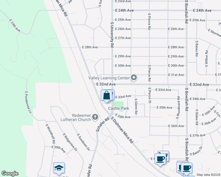 map of restaurants, bars, coffee shops, grocery stores, and more near 10709 East 32nd Avenue in Spokane Valley
