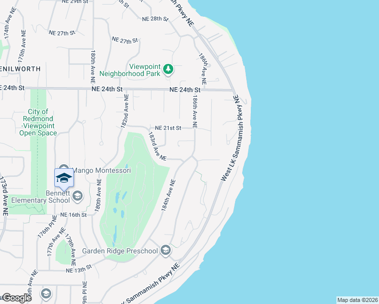 map of restaurants, bars, coffee shops, grocery stores, and more near 18525 Northeast 20th Place in Redmond