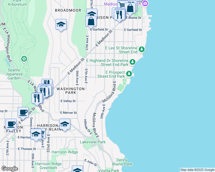 map of restaurants, bars, coffee shops, grocery stores, and more near 1019 39th Avenue East in Seattle