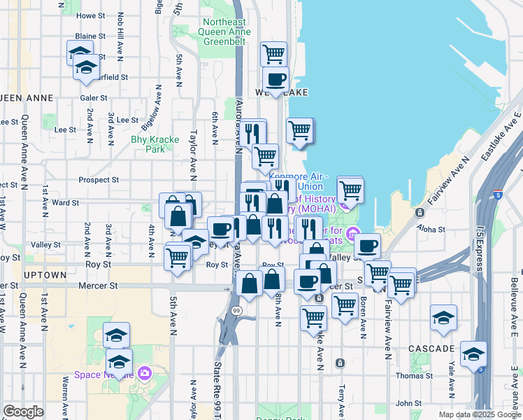 map of restaurants, bars, coffee shops, grocery stores, and more near 922 8th Avenue North in Seattle
