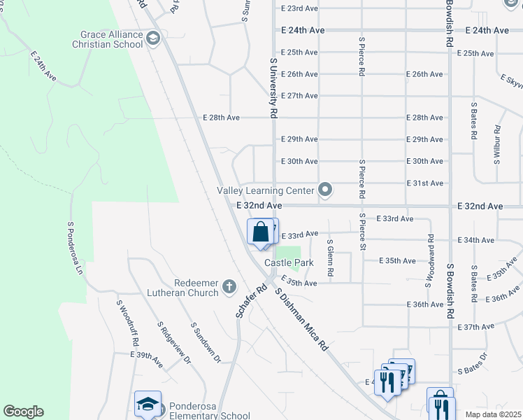 map of restaurants, bars, coffee shops, grocery stores, and more near 10610 East 32nd Avenue in Spokane Valley