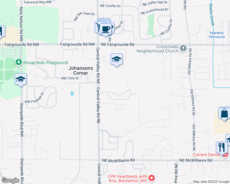 map of restaurants, bars, coffee shops, grocery stores, and more near 154 Northeast Miramar Circle in Bremerton