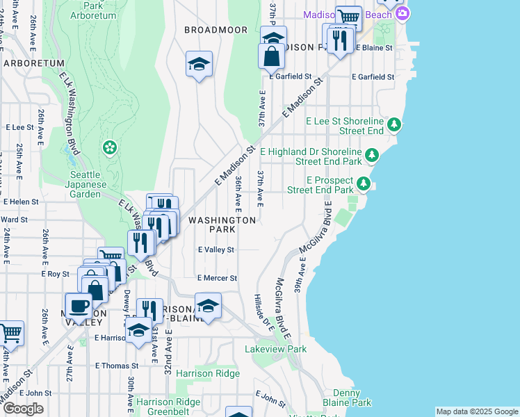 map of restaurants, bars, coffee shops, grocery stores, and more near 1015 37th Ave E in Seattle