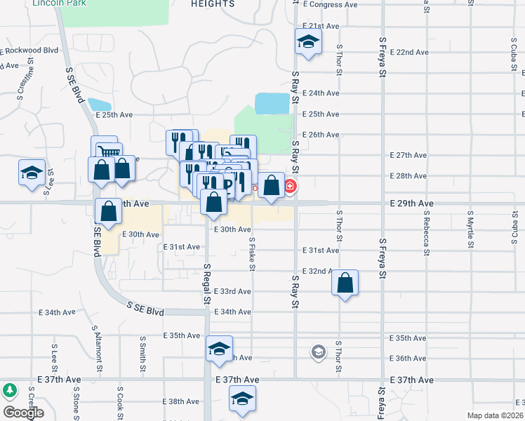 map of restaurants, bars, coffee shops, grocery stores, and more near 3128 East 29th Avenue in Spokane