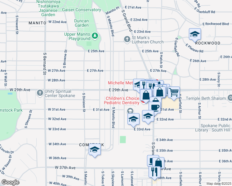 map of restaurants, bars, coffee shops, grocery stores, and more near 2906 South Lamonte Street in Spokane