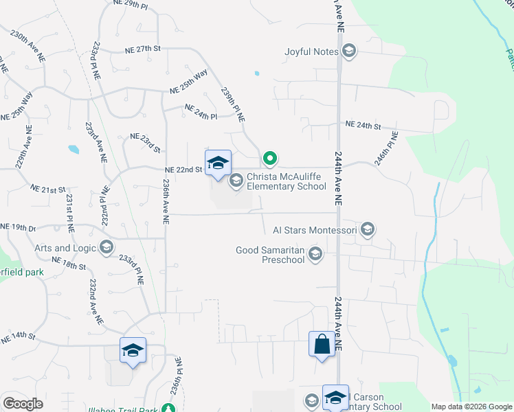 map of restaurants, bars, coffee shops, grocery stores, and more near 24020 Northeast 20th Street in Sammamish