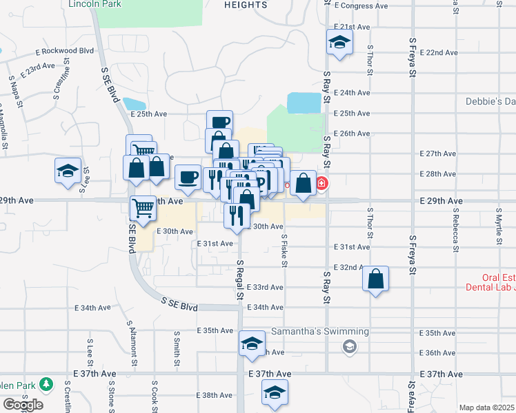 map of restaurants, bars, coffee shops, grocery stores, and more near 2926 E 29th Ave in Spokane