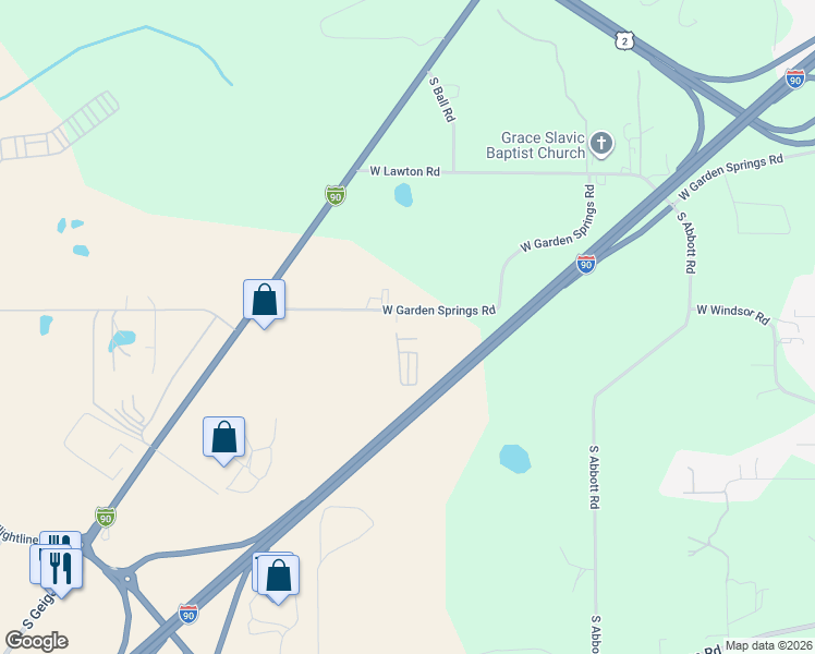 map of restaurants, bars, coffee shops, grocery stores, and more near 5711 West Garden Springs Road in Spokane