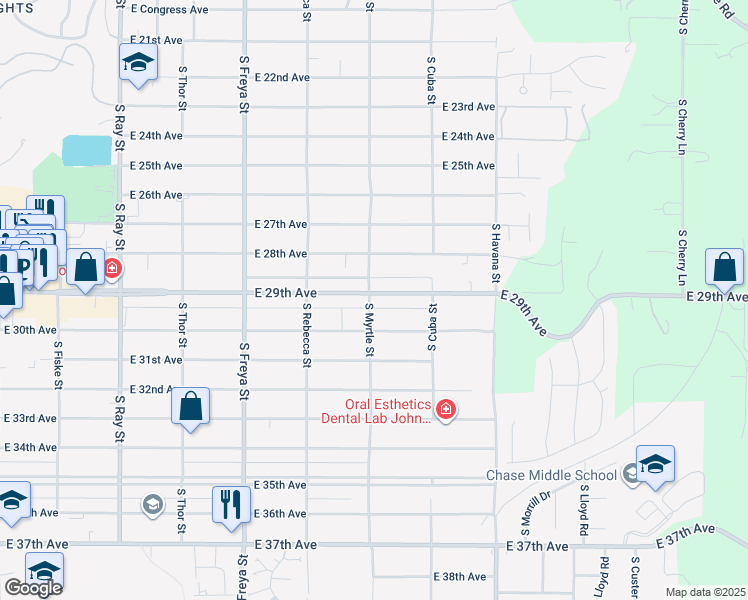 map of restaurants, bars, coffee shops, grocery stores, and more near 4004 East 29th Avenue in Spokane