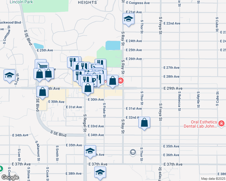 map of restaurants, bars, coffee shops, grocery stores, and more near 3128 East 29th Avenue in Spokane