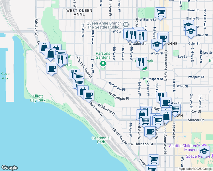 map of restaurants, bars, coffee shops, grocery stores, and more near 914 7th Avenue West in Seattle