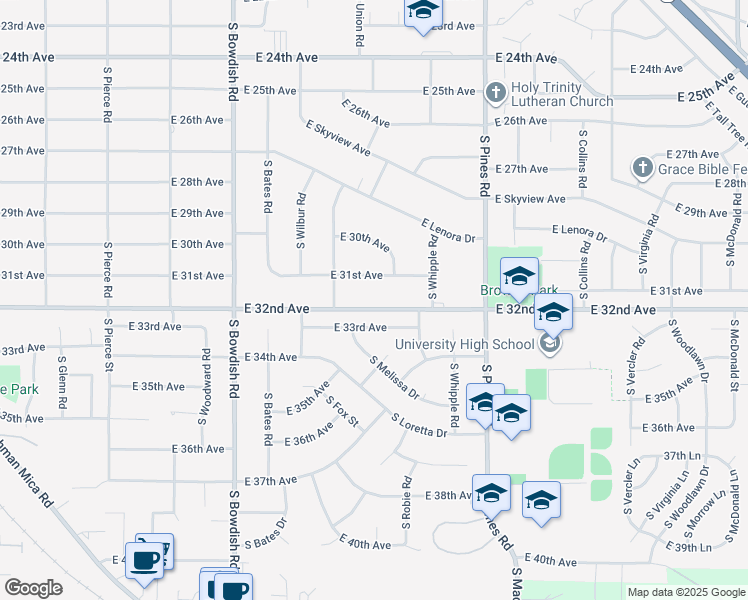 map of restaurants, bars, coffee shops, grocery stores, and more near 11909 East 32nd Avenue in Spokane Valley