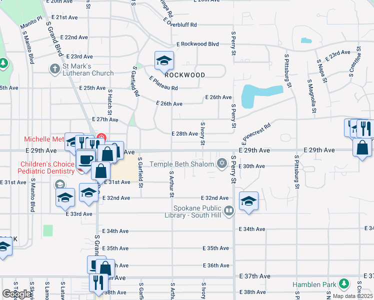 map of restaurants, bars, coffee shops, grocery stores, and more near 1018 East 29th Avenue in Spokane