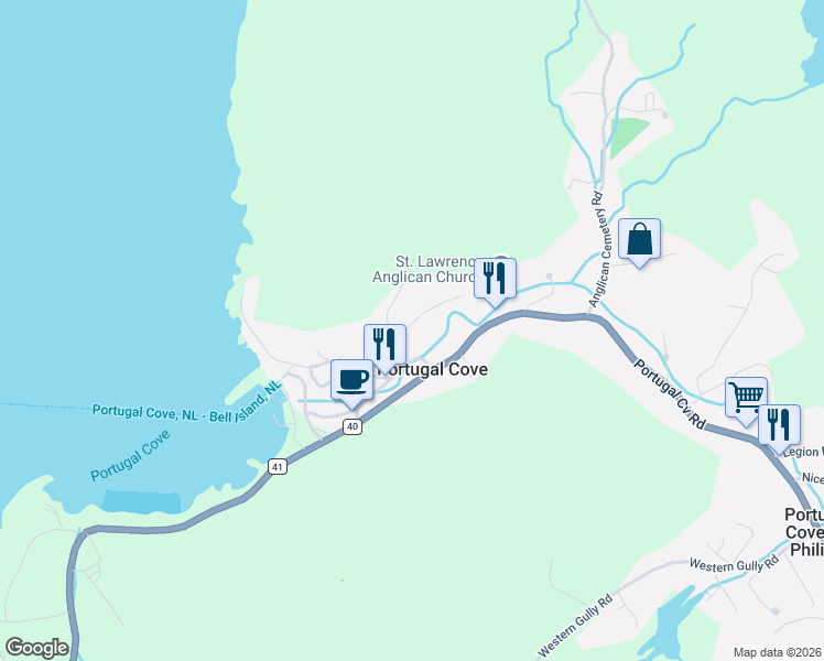 map of restaurants, bars, coffee shops, grocery stores, and more near 1854 Portugal Cove Road in Portugal Cove-St. Philip's