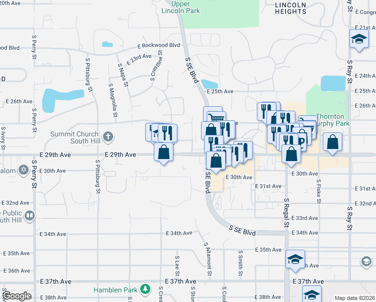 map of restaurants, bars, coffee shops, grocery stores, and more near 2410 East 29th Avenue in Spokane