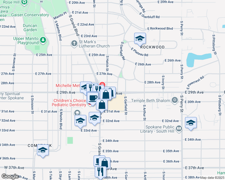 map of restaurants, bars, coffee shops, grocery stores, and more near in Spokane