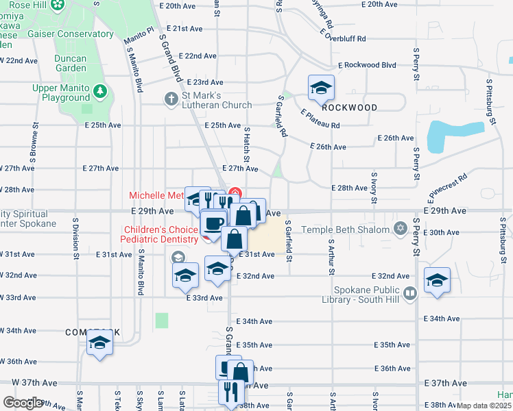 map of restaurants, bars, coffee shops, grocery stores, and more near in Spokane